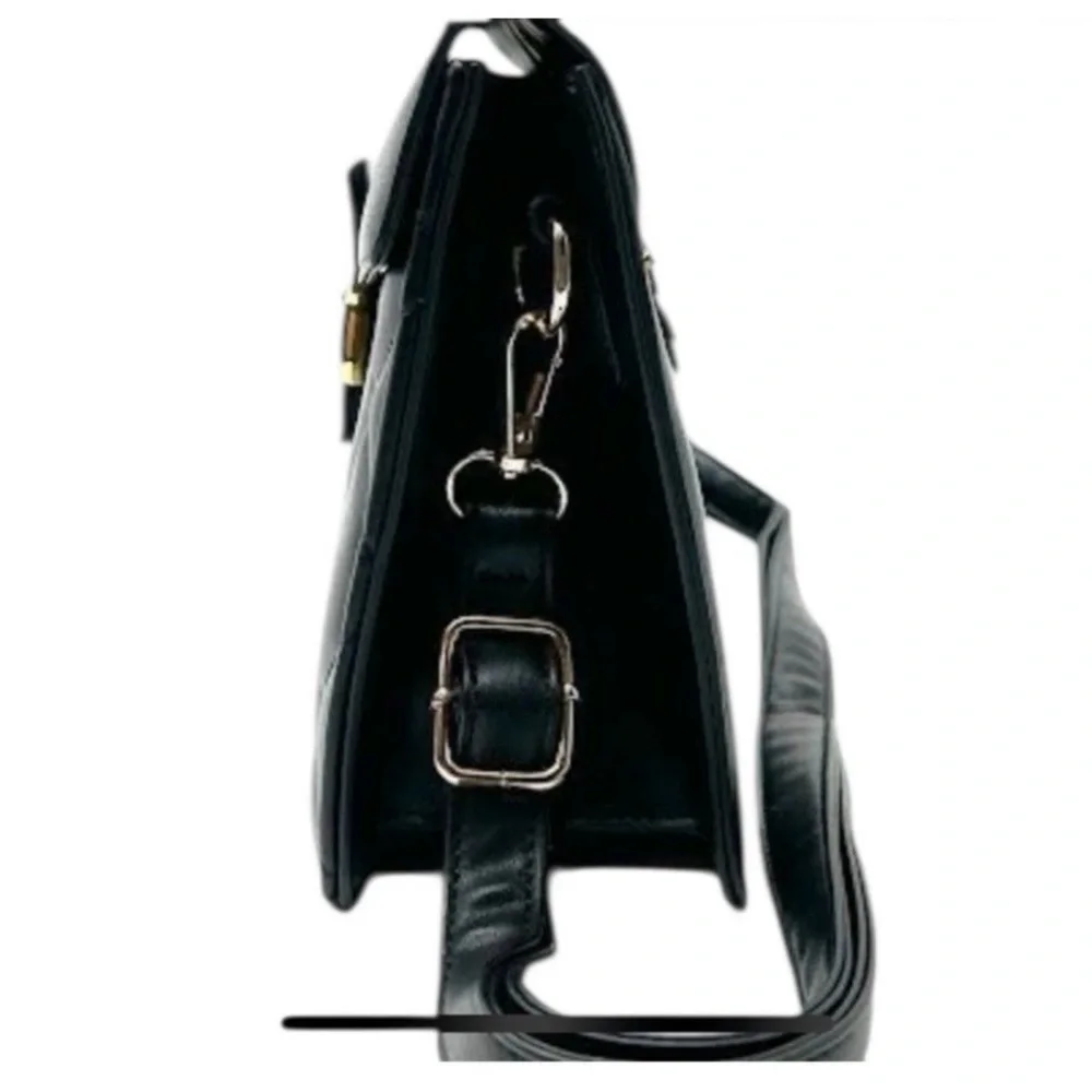 Valentino Orlandi Black Quilted Vegan Leather Satchel Crossbody Handbag